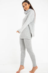 Grey Chunky Knit Roll Neck Loungewear Co-Ord - Imara