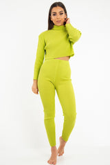 Lime Rib Crop Jumper Loungewear Set - Ayriana