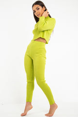 Lime Rib Crop Jumper Loungewear Set - Ayriana