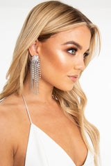 Silver Diamante Chain Detail Drop Earrings - Kristy