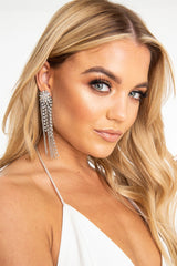 Silver Diamante Chain Detail Drop Earrings - Kristy