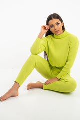 Lime Rib Crop Jumper Loungewear Set - Ayriana