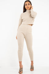 Stone Rib Crop Jumper Loungewear Set - Ayriana