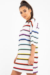 White Rainbow Stripe Oversized T-Shirt Dress - Avriella