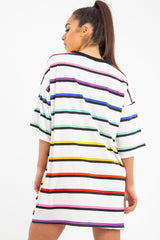 White Rainbow Stripe Oversized T-Shirt Dress - Avriella