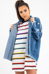 Mid Wash Denim Frayed Eyelet Detail Jacket - Daytona