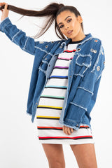 Mid Wash Denim Frayed Eyelet Detail Jacket - Daytona