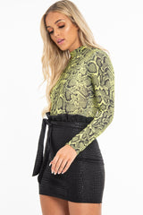 Lime Snake Print High Neck Long Sleeve Bodysuit - Evanna
