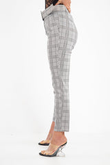 Grey Tartan Belted Tailored Trousers - Celena