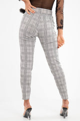 Grey Tartan Belted Tailored Trousers - Celena