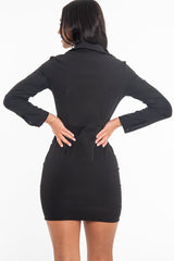 Black Button Zip Detail Belted Shirt Dress - Arabelle