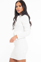 White Button Zip Detail Belted Shirt Dress - Arabelle