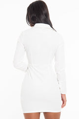 White Button Zip Detail Belted Shirt Dress - Arabelle