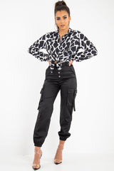 Black White Cow Print Button Down Shirt - Pelia