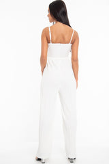 White Strapless Belted Pleated Wide Leg Jumpsuit - Jasmine