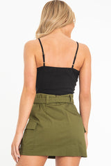 Black Shirred Cup Sleeveless Crop Top - Divya