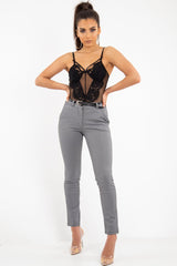 Black Fishnet Floral Lace Strappy Mesh Bodysuit - Hallee