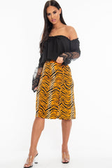Orange Tiger Print Split Front Midi Skirt - Jayne