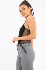 Black Fishnet Floral Lace Strappy Mesh Bodysuit - Hallee