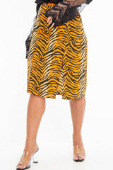 Orange Tiger Print Split Front Midi Skirt - Jayne