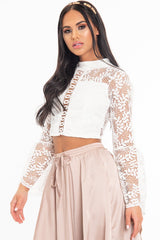 White Crochet Lace Bell Sleeve Crop Top - Taylor