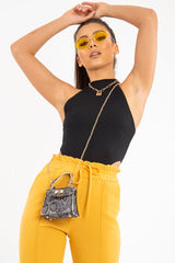 Brown Snake Faux Croc Mini Handbag - Ramie