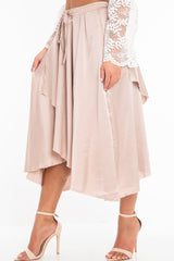 Blush Satin Wrap Drawstring Waist Midi Skirt - Scarlett