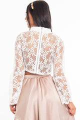 White Crochet Lace Bell Sleeve Crop Top - Taylor
