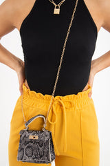 Brown Snake Faux Croc Mini Handbag - Ramie