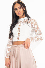 White Crochet Lace Bell Sleeve Crop Top - Taylor