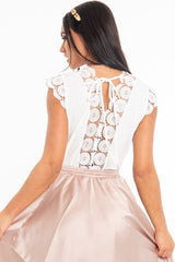 White Plunge Crochet Insert Cap Sleeve Bodysuit - Zahida