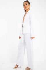 White Tie Front Blazer Wide Leg Trouser Co-Ord - Saphira