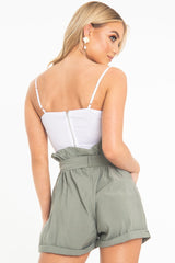 White Ruffle Button Front Cup Detail Crop Top - Veronica