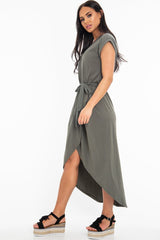 Khaki Scoop Neck Belted Wrap Maxi Dress - Allie
