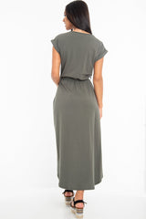 Khaki Scoop Neck Belted Wrap Maxi Dress - Allie