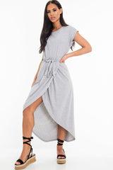 Grey Scoop Neck Belted Wrap Maxi Dress - Allie