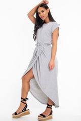 Grey Scoop Neck Belted Wrap Maxi Dress - Allie