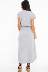 Grey Scoop Neck Belted Wrap Maxi Dress - Allie