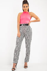 Neon Pink Ribbed High Neck Sleeveless Bodysuit - Electra