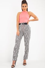 White Zebra Print Wide Leg Trousers - Gisella