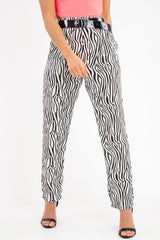 White Zebra Print Wide Leg Trousers - Gisella