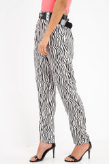 White Zebra Print Wide Leg Trousers - Gisella