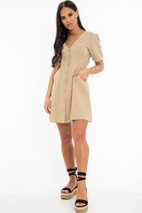 Stone Woven Plunge Button Front Mini Dress - Alyx