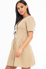Stone Woven Plunge Button Front Mini Dress - Alyx