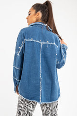 Mid Wash Denim Frayed Studded Detail Jacket - Ashira