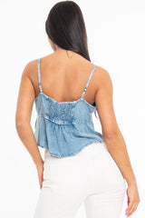 Light Wash Denim Cami Top with Bow Front - Sadie
