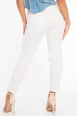 White Pink Graffiti Slogan Print Mom Jeans - Rosy