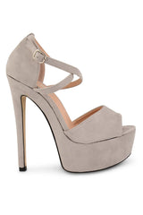 Grey Suede Cross Over Strap Platform Heels - Martha