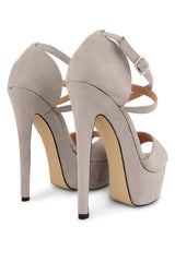 Grey Suede Cross Over Strap Platform Heels - Martha