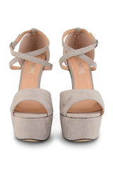 Grey Suede Cross Over Strap Platform Heels - Martha